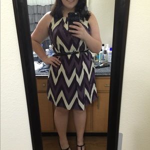 Purple and white chevron shift dress
